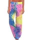 iniber Women's Comfy Stretch Tie Dye Lounge Pants Wide Leg Casual Drawstring Pajamas with Laundry Bag