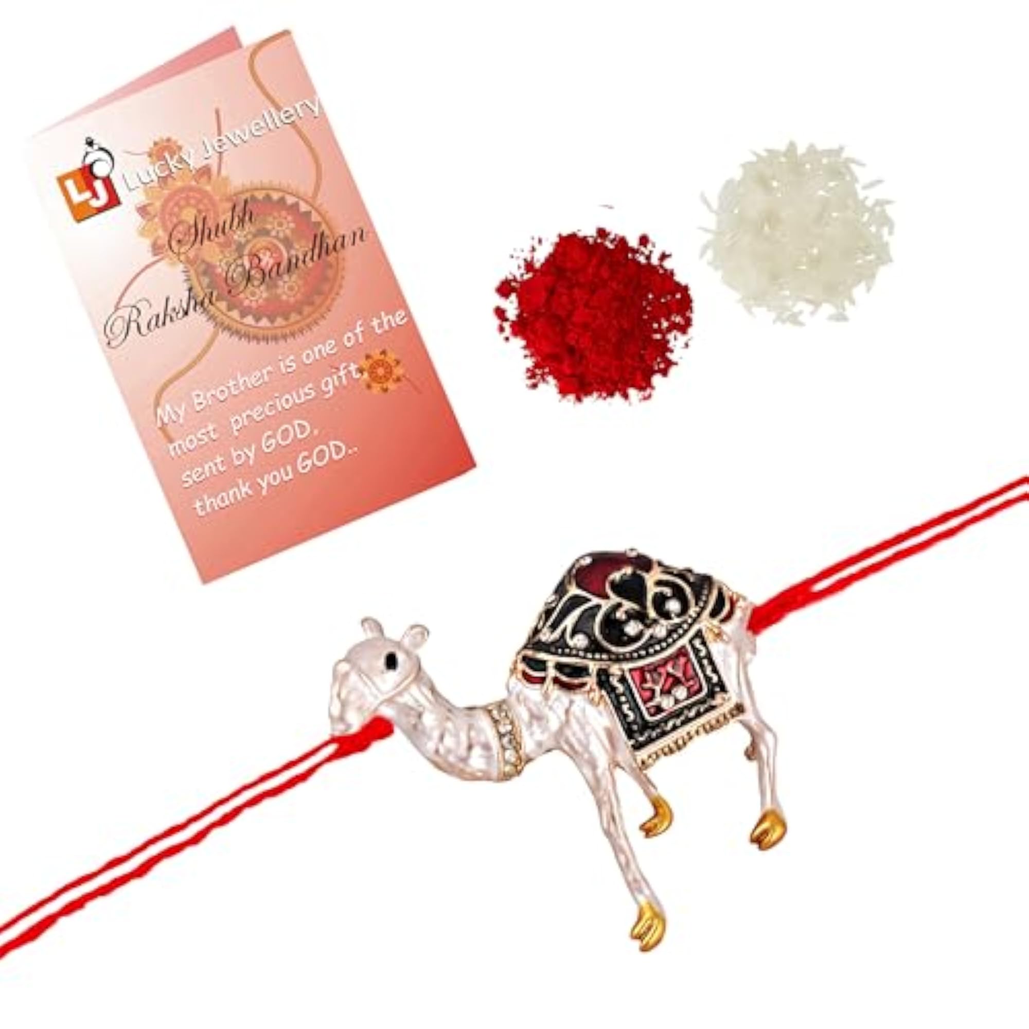Designer Meenakari Camel Rakhi for Brother with Roli & Chawal