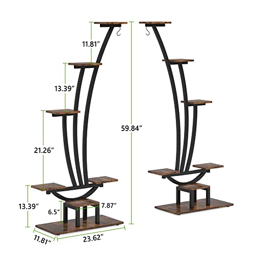 Tribesigns 6-Tier Tall Indoor Plant Stand Pack Of 2, Metal Curved Display Shelf With 2 Hanging Hooks, Multi-Purpose Bonsai Flower Pots Plant Rack For Indoor, Garden, Balcony, Living Room #TOP4