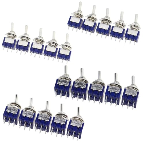 ON-Off-ON ON-ON3 PIN/6PIN 2/3 Position Latching Toggle Switch AC 125V/6A 250V/3A 5Pcs(5PCS Cap)
