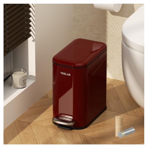 Caneca de basura slim con tapa 6 L acero inox rojo