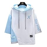 Tシャツ メンズ 夏服 ゆったり 七分袖 パーカー 半袖 夏 Tシャツ 洋服 おしゃれ 大きいサイズ フード付き ゆったり カジュアル プルオーバー シャツ white L