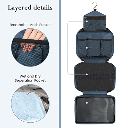 Maliton Hanging Toiletry Bag | Compact Travel Toiletry Bag for Men/Women | Foldable Mens Hygiene Bag with 4 Compartments| Waterproof Travel Bathroom Bag (Navy Blue)