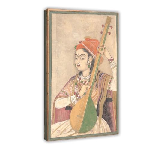 Impression sur toile femme au tanpura tableau déco salon 20x30 cm