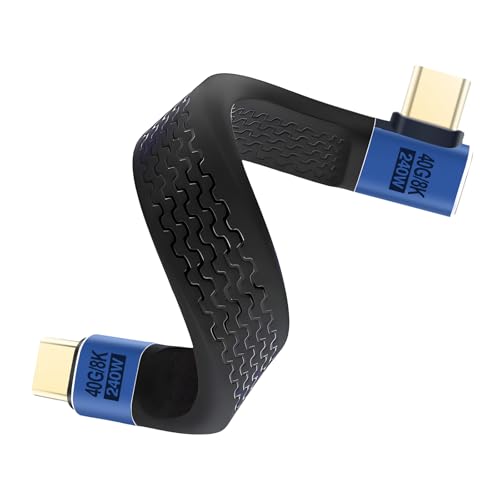 Duttek L型USB C ケーブル 短い, 240W Thunderbolt 4/3充電ケーブル、40Gbps USB Type C to USB Cオスオス変換ケーブルL字柔らかいサポート8K/6K@60Hz、データ転送、240W PD急速充電対応 iPhone15Pro, MacBook, iPad, ラップトップ, Dell XPS.(13CM)