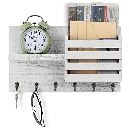 LIANTRAL Mail Sorter, Wall Mount Mail & Key Holder Organizer with 6 Key Hooks, 1 Compartment, and Shelf, Home Decor for Entryway, Mudroom, Hallway, Kitchen, Office (White-Gray) by LIANTRAL - Used condition - CA$17.40