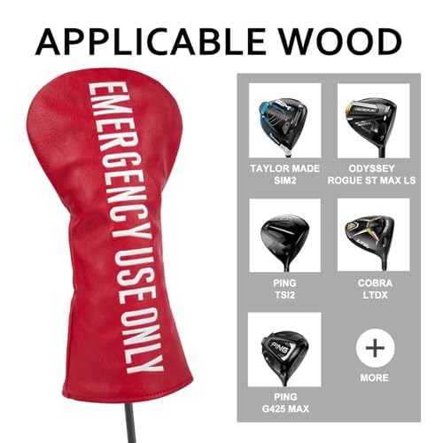 Barudan Golf Club Covers Red PU Leather Golf Headcovers 4 Models Available Driver Fairway 3 5 Wood Hybrid Head Cover fits for All Brand (Fairway Cover x1)
