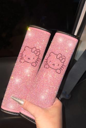 Fashion Car Ultra Bling Steering Wheel Cover with Sparkly Diamond Rhinestones, Gorgeous Accessory with Anti Slip Lining Extra Bling Especially Shiny Cat Exotic Universal (Seat Belts Pink)