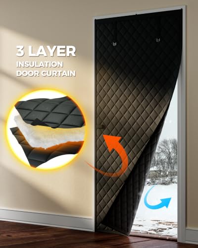 Image of Augblinds Thermal Insulated Door Curtain, One-Piece, Fits 32 x 80 in, Black