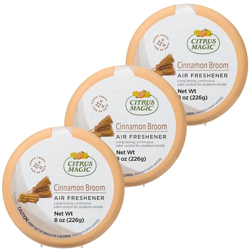Citrus Magic Odor Absorbing Solid Air Freshener, Cinnamon Broom, 8-Ounce, Pack of 3