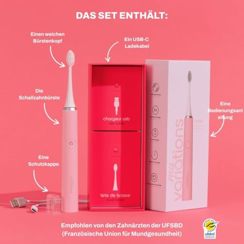 My Variations - Elektrische Schallzahnbürste – wiederaufladbar – 1 Monat Akku – 5 Putzmodi – integrierter 2-Minuten-Timer – 1 Griff und 1 Bürste (Rosa) – Bild 5