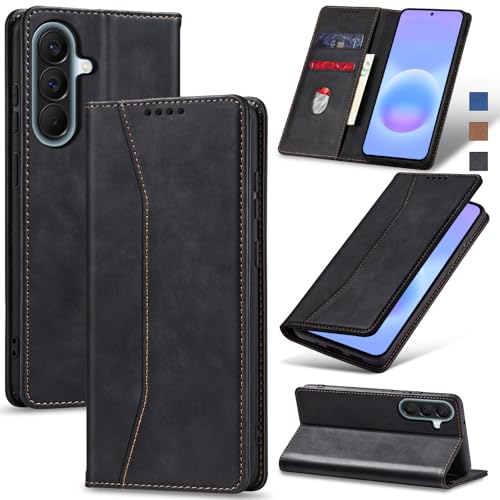 Image of Jasonyu Flip Wallet Case for Samsung Galaxy A57 5G,Leather Magnetic Folio Cover with Card Holder,Kickstand - TPU Shockproof Durable Protective Phone Case,Black