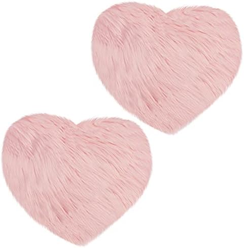 BELLE VOUS Faux Fur Sheepskin Area Rug (2 Pack) - 40 x 30cm / 15.74 x 11.8 inches - Soft Heart-Shaped Pink Fluffy Carpet for Living Room, Bedroom, Sofa, Floor, Nursery, and More