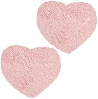 BELLE VOUS Faux Fur Sheepskin Area Rug (2 Pack) - 40 x 30cm / 15.74 x 11.8 inches - Soft Heart-Shaped Pink Fluffy Carpet for Living Room, Bedroom, Sofa, Floor, Nursery, and More