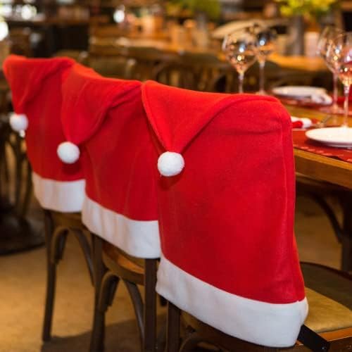 4 PC Holiday Christmas Dining Chair Back Covers, Santa Hat Festive Decorations