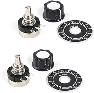 QWORK 2 Pack RV24YN20S B103 10K ohm Single Turn Carbon Film Rotary Taper Potentiometer for Inverter Speed Regulation, Including Motor Speed Control + 2pcs A03 knob + 2pcs dials