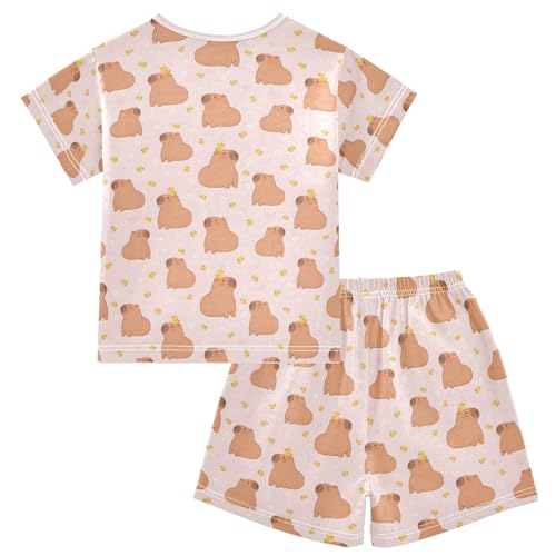 senya Cute Capybara Funny Duck Summer Pajamas Set Short Cotton Sleepwear 2 Piece2
