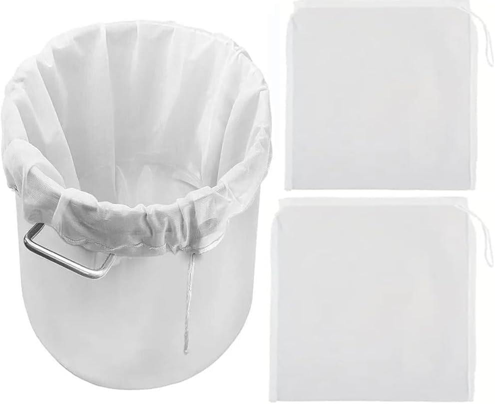 Firavggu 3pcs Filter Bags Nylon Strainer Bag 100 Micron Fine Mesh Straining Bag Reusable Cheese Cloths with Drawstring Nut Milk Bag Brew Bag for Cooking Jam Making Yogurt Food Juicing Wine Homebrew