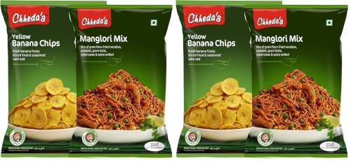 Image of Chheda's - Yellow Banana Chips (350Gm) and Manglori Mix (300 Gm) | Banana Wafers | Indian Namkeen | Tasty Snacks | Ready to Eat - Combo Pack (Pack of 2)