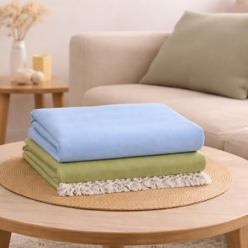 Image of OKTIC Bhagalpuri Chadar Original Combo Pack Set of 2, Eco Friendly Cotton Top Sheet for Summer Comfort, Skin Friendly Odhne Wali Bhagalpuri Chadar Bedsheet Single Size 230 x 130 cm (Olive Sky)