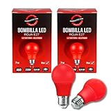 Pack 2 Bombillas LED Rojas 9W Anti Flicker | Bombilla Roja sin Flicker para Dormir | Luz Nocturna Melatonina | Red Light Therapy | Lámpara Nocturna | Luz Roja Bebé | Rosca E27 (9, Vatios)