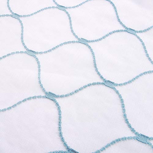 Sheer Curtains Blue 45 Inches Embroidered Wave Diamond, Rod Pocket Voile Drapes For Living Room, Bedroom, Window Treatments Semi Curtain Panels For Yard, Patio, Villa, Parlor, Set Of 2, 52"X 45". #TOP4