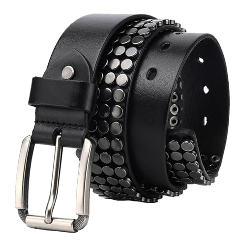 Ceinture en cuir rivetée haut de gamme avec clous ronds et boucle alliage