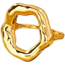 Anillos Dorados Baratos GOLDENCAT Anillo Luna Llena Talla 7, Anillo Dorado con Forma de Luna, Anillo Acero Dorado Forma Circulo Irregular, Diámetro Interno del Aro 17 mm, Acero Inoxidable, Baño Oro 18k