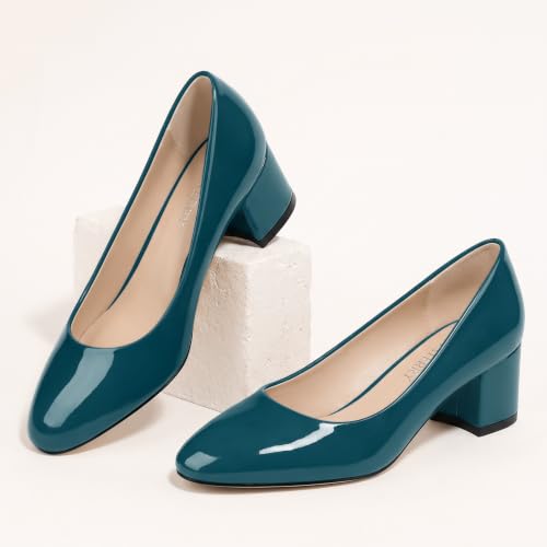 Image of SKYSTERRY Women's Low Heel Dress Pumps Shoes 2 Inch | Low Chunky Block Heel Pumps, Closed Round Toe Heels, Patent Leather Office Work Wedding Pumps Shoes