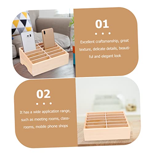 GRIRIW Wooden Mobile Phone Storage Box 12 Grid Desktop Organizer for Office Classroom Meeting Room Temporary Phone Holder Display Rack - Image 4