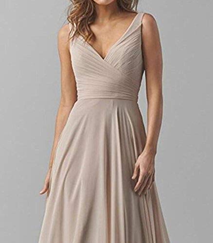 V Neck Bridesmaid Dresses Long Split Chiffon Pleated Wedding Evening Prom Gown for Women Champagne Size 84
