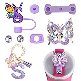 FIDWALL Buchstaben-Tassenzubehör-Set kompatibel mit Stanley Cup 40 oz – Silikon-Strohhalm-Abdeckung, Auslaufschutz, Schmetterlings- & Glitzer-Charms, Alphabet-Deko für ein stilvolles Cup-Upgrade (S)