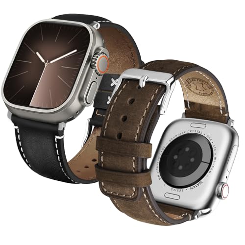 Fullmosa 2 Stück Lederarmbänder Kompatibel mit Apple Watch Armband 45mm 44mm 46mm 42mm 49mm, Ergonomisches Echtes Leder Ersatzarmband für iWatch Series 11 10 9 8 7 6 5 4 SE Ultra 3/2/1,Herren Damen