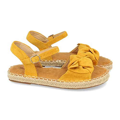 shoes&blues.es Sandalia plana de yute casual con lazo y pulsera ajustable. Coleccion primavera verano. Talla 39 Amarillo