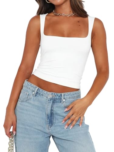 Chifeey Womens Sexy Crop Top Summer 2025 Square Neck Sleeveless