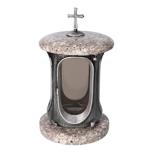 Élégante lanterne funéraire roi bronze, hauteur 23 cm, diamètre 15 cm, argent avec croix