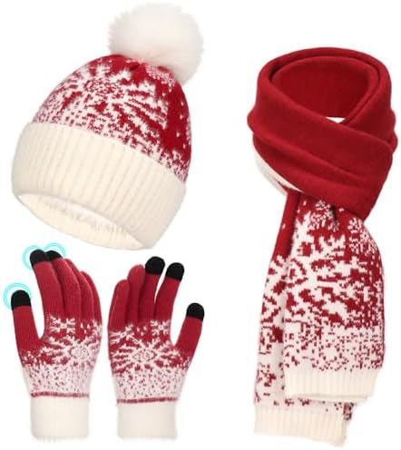 Winter Hat Scarf Gloves Set for Women Fleece Lined Knit Beanie Ha...