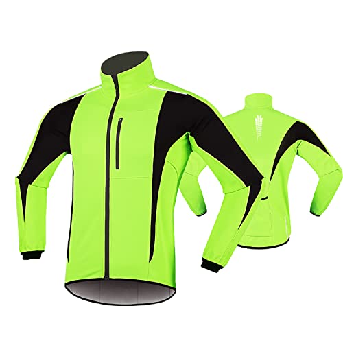 Linarun Chaqueta de ciclismo para hombre, impermeable, cortavientos, transpirable, con forro polar térmico, tres capas de calor, verde, XL Cover