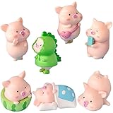 ✩Juego de Figuras de Cerdos Miniatura: 7 piezas / juego de mini cerdo de dibujos animados, cada uno de aproximadamente 3.3 * 4.5 cm. Cantidad suficiente y aspecto lindo, estas mini figuras de cerdo pueden satisfacer sus diversas necesidades.