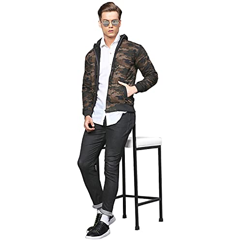 Image of CAHOOT Men's Camouflage Hoodie With Insert Pocket For Casual Wear | Hooded Neck | Long Sleeve | Zipper Closure | Cotton Jacket Crafted With Comfort Fit For Everyday Wear