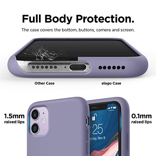 Image of elago Compatible with iPhone 11 Case, Liquid Silicone Case, Full Body Protective Cover, Shockproof, Slim Phone Case, Anti-Scratch Soft Microfiber Lining, 6.1 inch (Lavender Grey)
