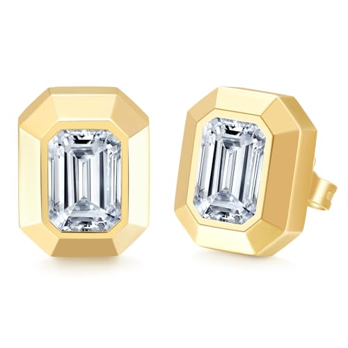 LEONIDS 1 Carat Emerald Cut Moissanite Earrings For Women | D Color VVS1 Clarit 925 Sterling Silver 14K Gold Stud Earrings | Birthday Jewelry Gifts for Her Mom Wife