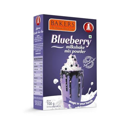 Image of BAKERS Milk Shake Mix Powder - Blueberry Flavor Pack of 4, Each 100g (400 Gram) | Instant Thick & Creamy Shake Mix | Rich & Delicious Dessert Drink | Ready to Mix with Milk | No Preservatives |Ready in 30 Sec