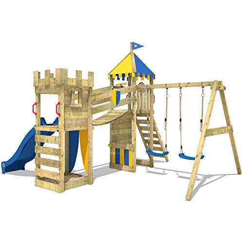 WICKEY Spielturm Ritterburg Smart Fort mit Schaukel & Blauer Rutsche, Spielhaus mit Sandkasten, Kletterleiter & Spiel… – Bild 5