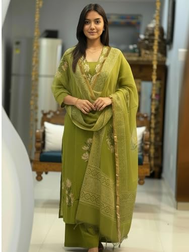 Image of ANNI Designer Women's Rayon Viscose Straight fit Printed Embroidered Kurta with Pant & Dupatta | Ethnic Kurta Set for Women | Daily, Office & Festive Traditional