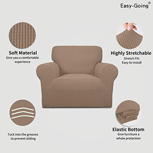 Image of Easy-Going Stretch Chair Sofa Slipcover 1-Piece Couch Sofa Cover Furniture Protector Soft with Elastic Bottom for Kids, Pet. Spandex Jacquard Fabric Small Checks (Chair, Camel)