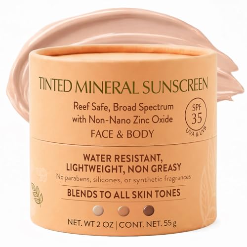 NATÚ BOTANICALS Tinted Mineral Face and Body Sunscreen SPF 35 - Mineral Zinc Oxide Sunblock Lotion - Broad-Spectrum UVA & UVB Protection - Lightweight & Gentle for Sensitive Skin - Reef Safe