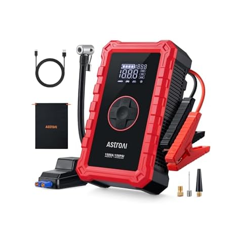 AstroAI S8 Air Jump Starter with Air Compressor, 1500A Car Battery Jumper Starter Portable (6.0 Gas/3.0L Diesel) with 150PSI Cordless Auto-Shutoff Tire Inflator, 12V Battery Charger Booster(Red) Cover