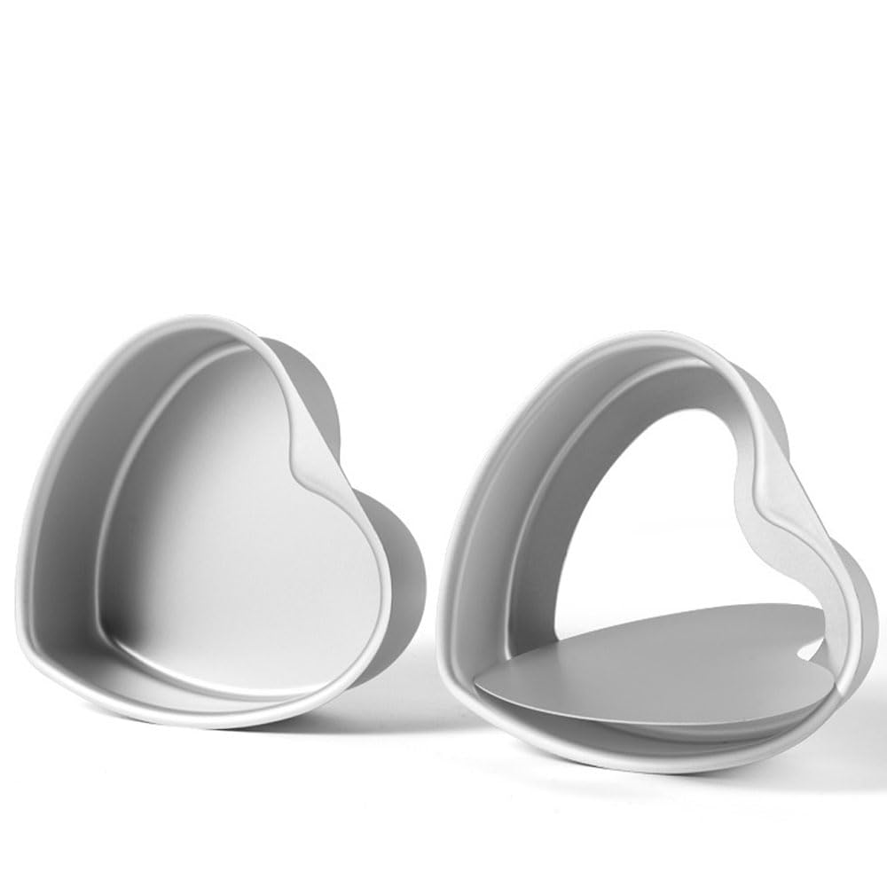 2 Pack 6 inch Cake Tins, Non-Stick Aluminum Round/Heart Cake Deep Baking Tins, Cake Pan with Removable Bottom, Baking Tray Cheesecake Molds Sets for Wedding Birthday Family Occasions (2pc-6'')