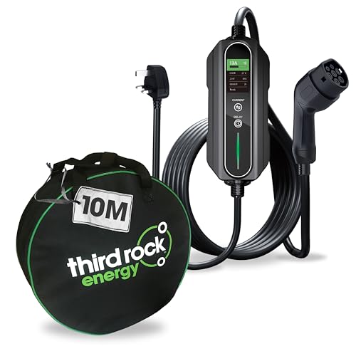 Third Rock Energy - Type 2 Portable EV Charger 10 Metre, UK 3 Pin Plug, 6A - 13A Variable, 3kW, 12hr Start Delay, Mode 2, 10 Metre